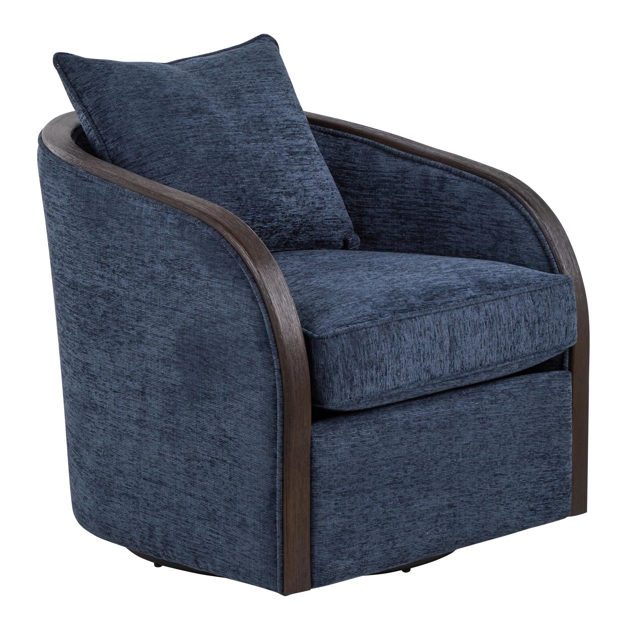 Gemma Swivel Accent Chair - Blue Indigo Fabric, Espresso Wood
