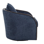 Gemma Swivel Accent Chair - Blue Indigo Fabric, Espresso Wood