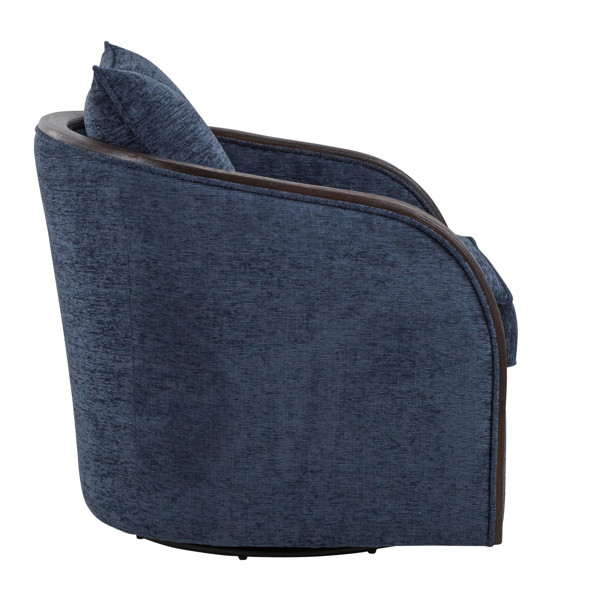 Gemma Swivel Accent Chair - Blue Indigo Fabric, Espresso Wood