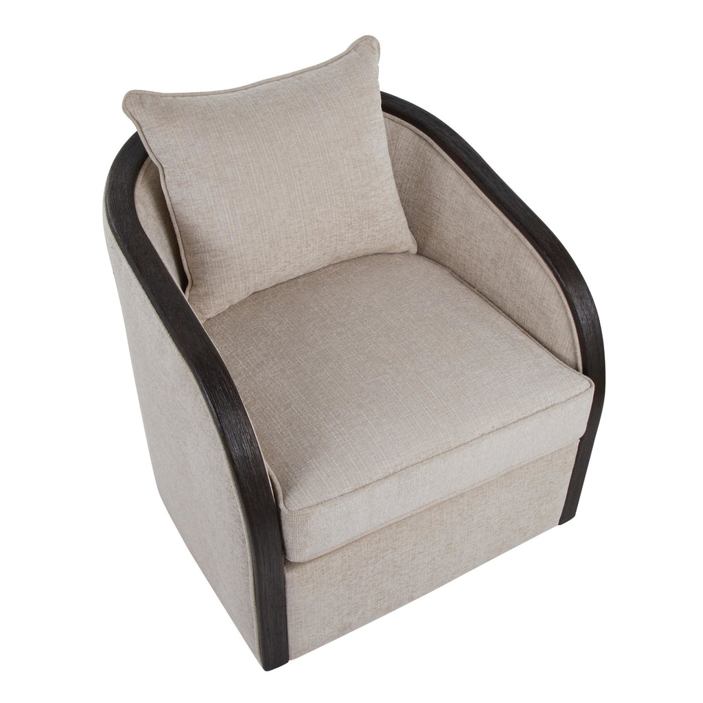 Gemma Swivel Accent Chair - Sand Fabric, Espresso Wood
