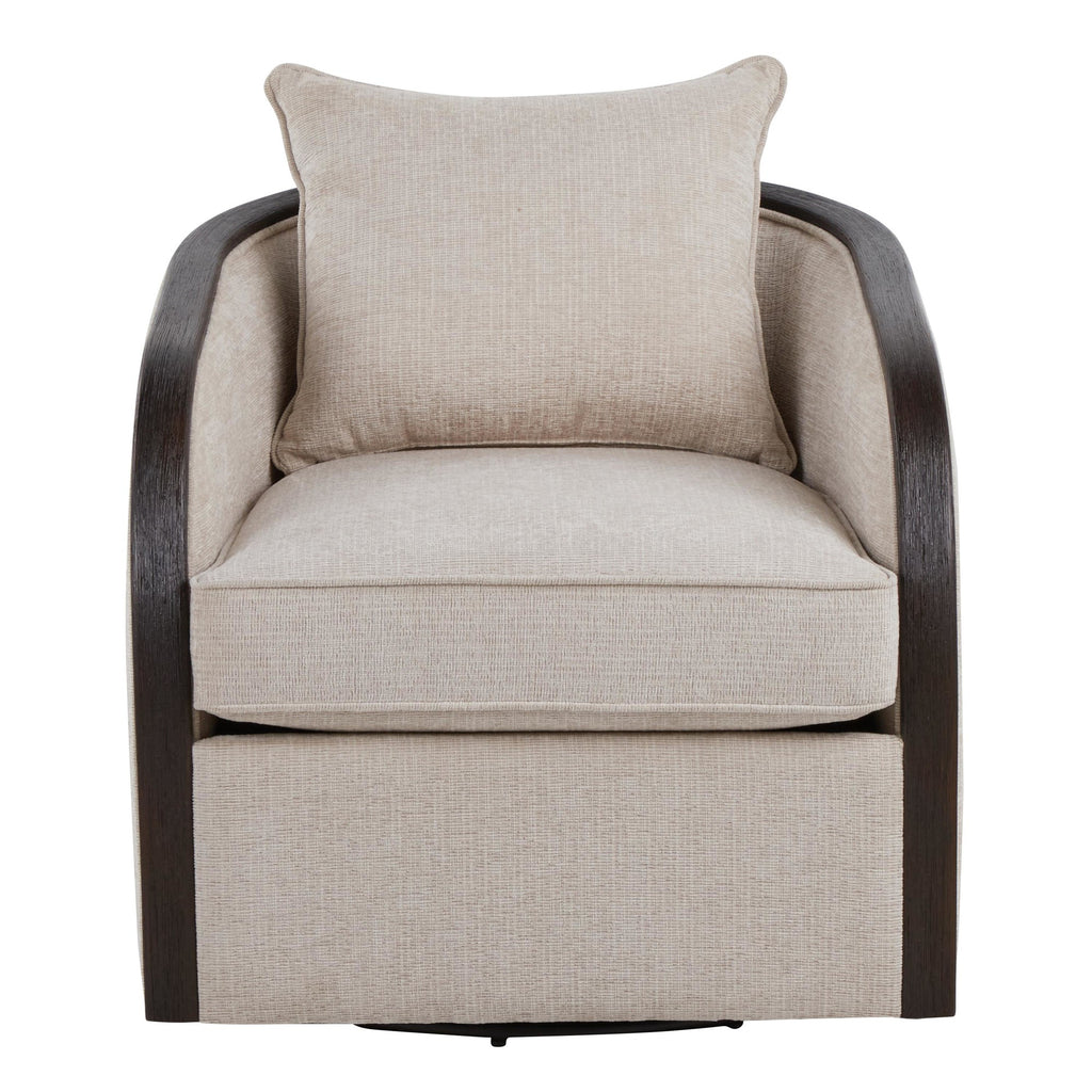 Gemma Swivel Accent Chair - Sand Fabric, Espresso Wood