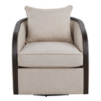Gemma Swivel Accent Chair - Sand Fabric, Espresso Wood