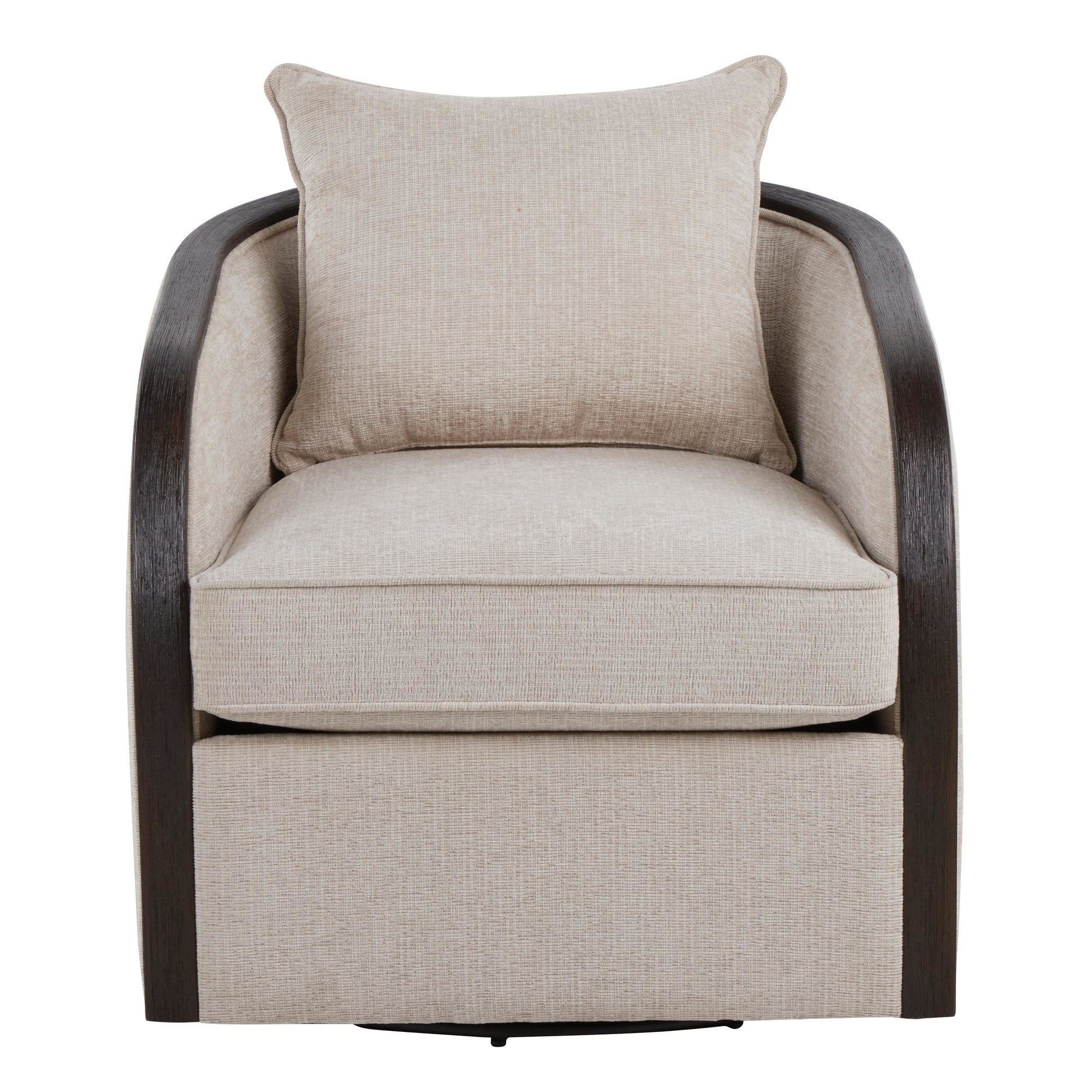 Gemma Swivel Accent Chair - Sand Fabric, Espresso Wood