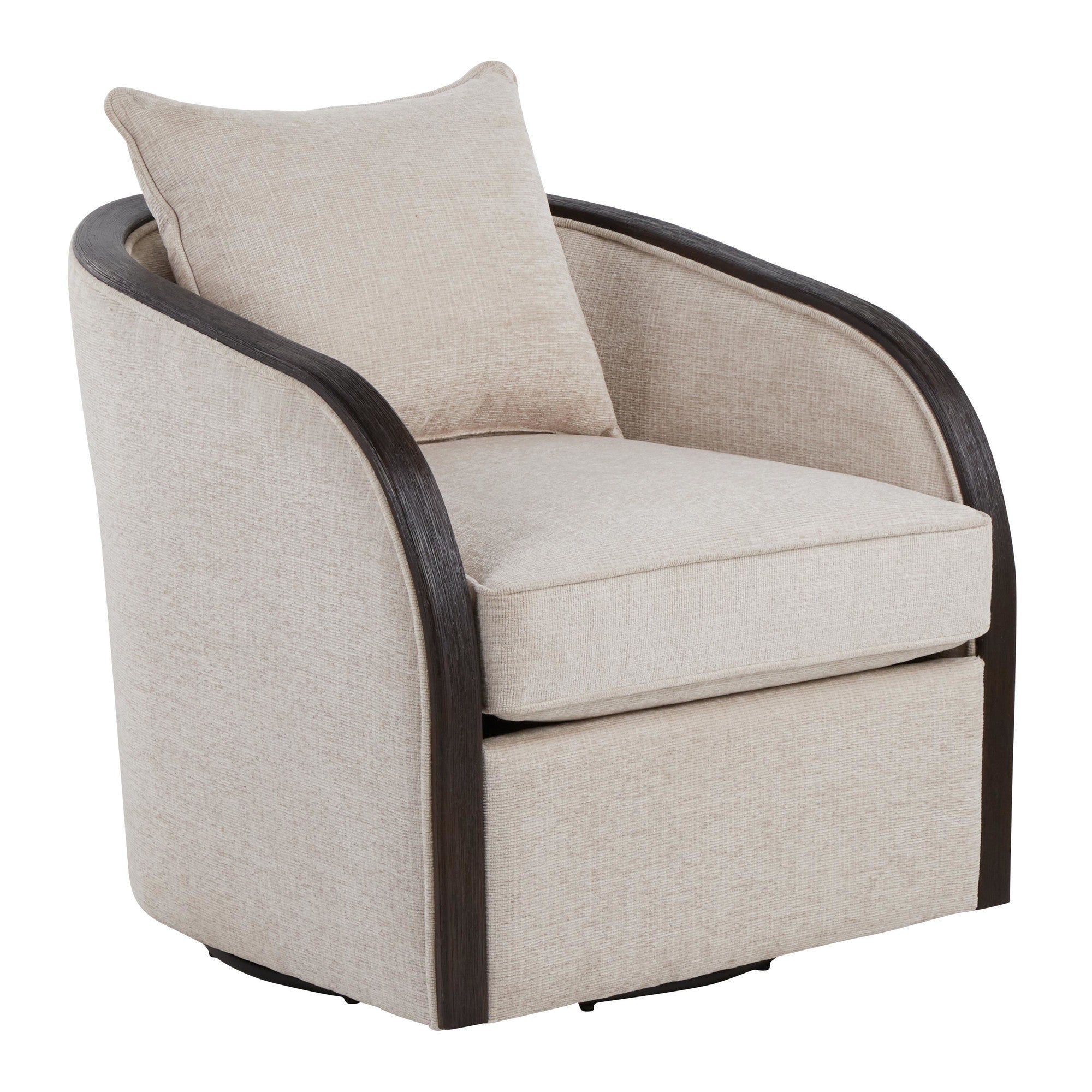 Gemma Swivel Accent Chair - Sand Fabric, Espresso Wood