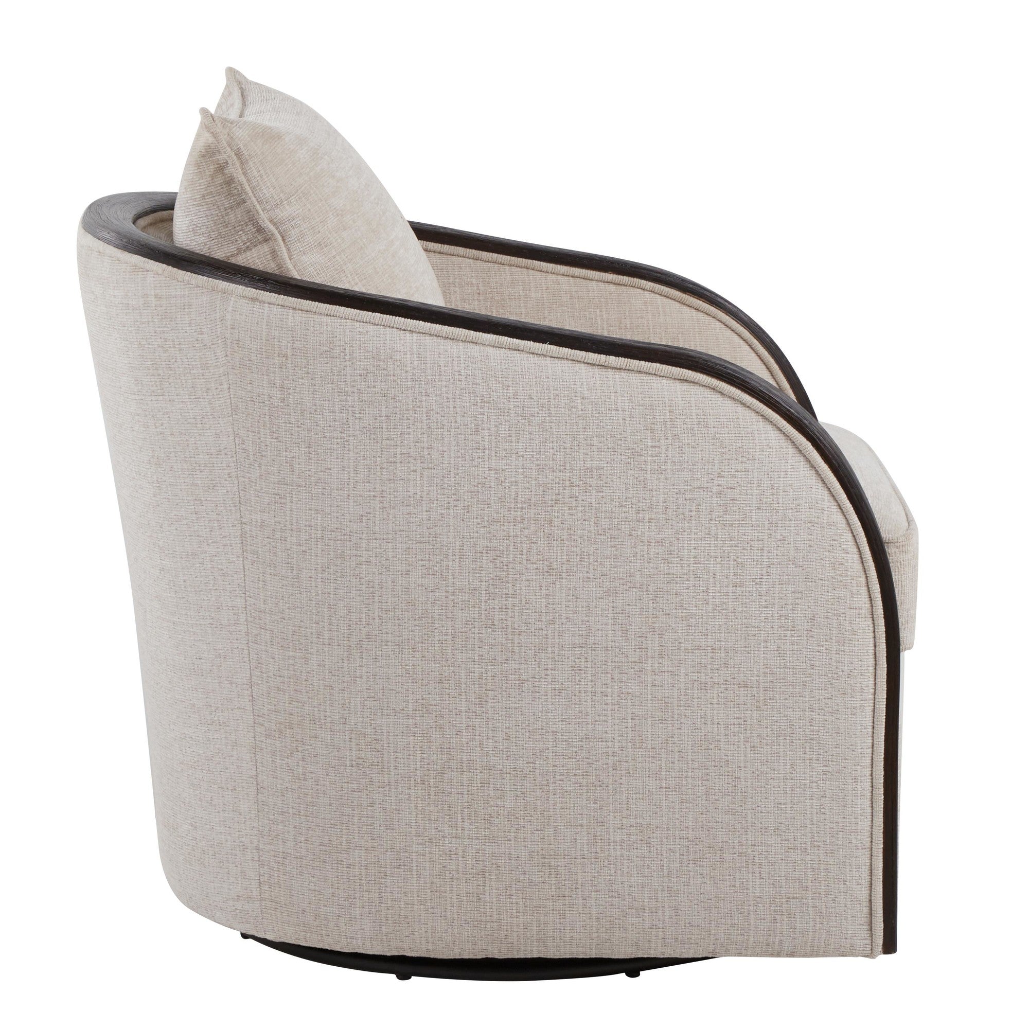 Gemma Swivel Accent Chair - Sand Fabric, Espresso Wood