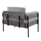 Kari Accent Chair - Black Metal, Grey Wood, Light Grey Fabric