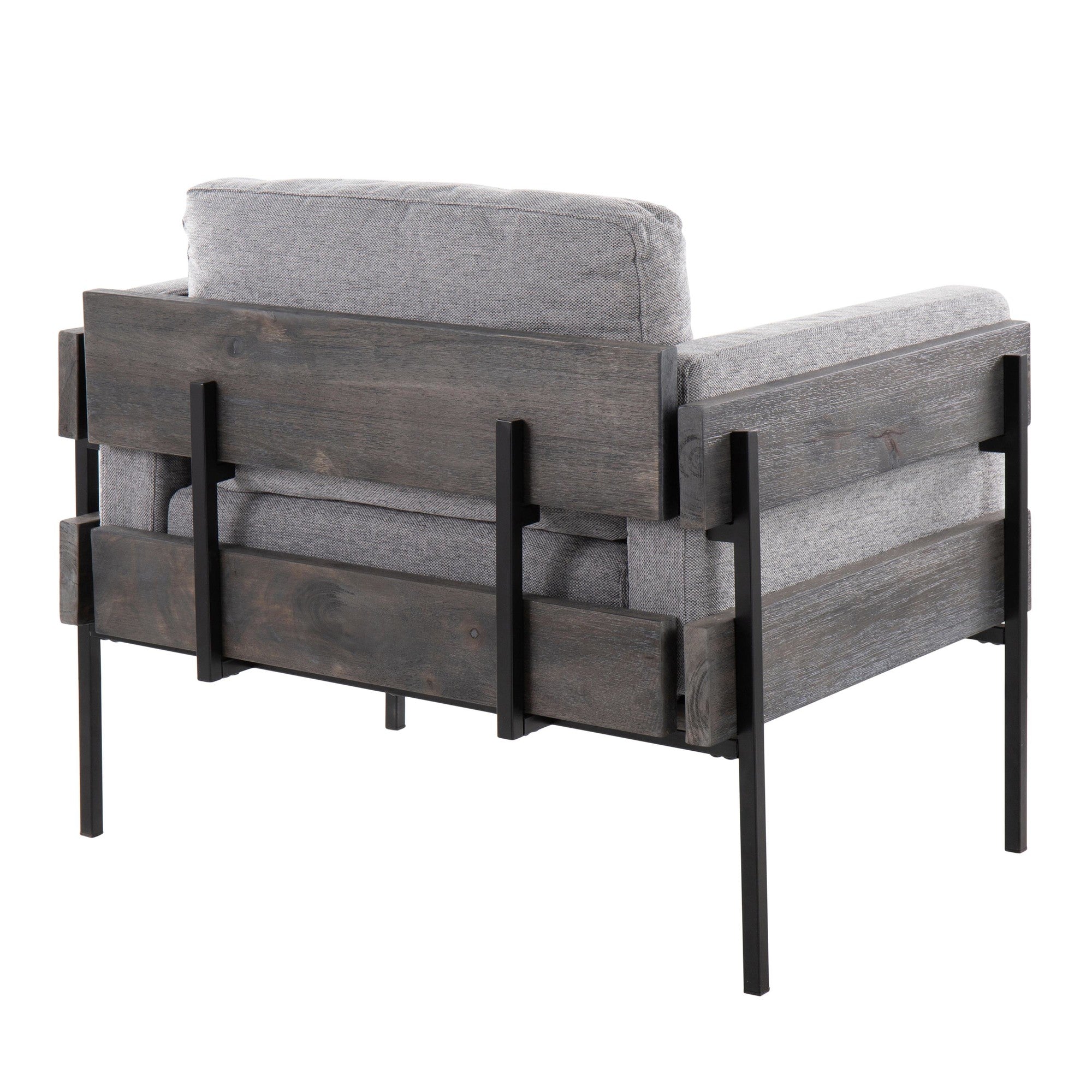 Kari Accent Chair - Black Metal, Grey Wood, Light Grey Fabric