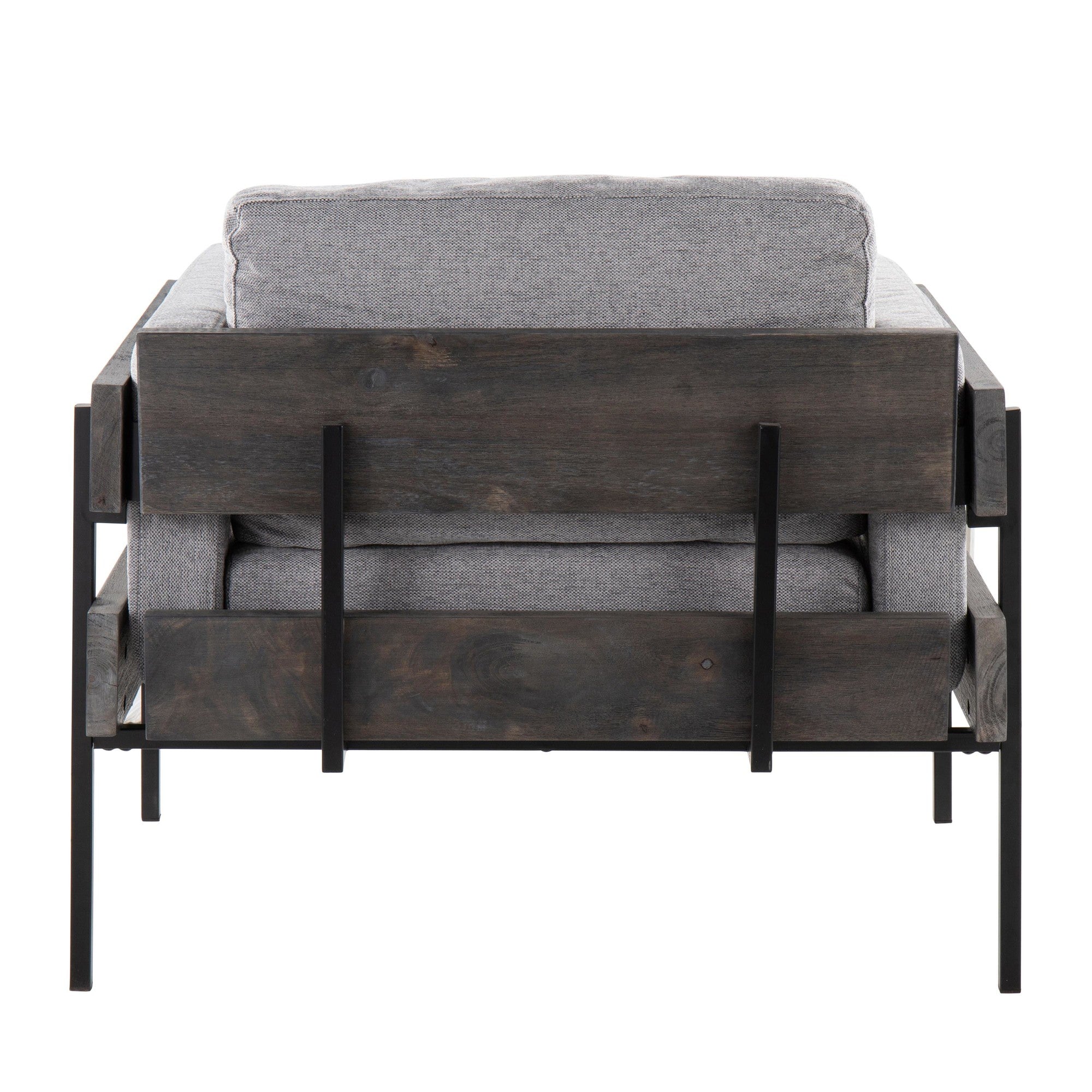 Kari Accent Chair - Black Metal, Grey Wood, Light Grey Fabric