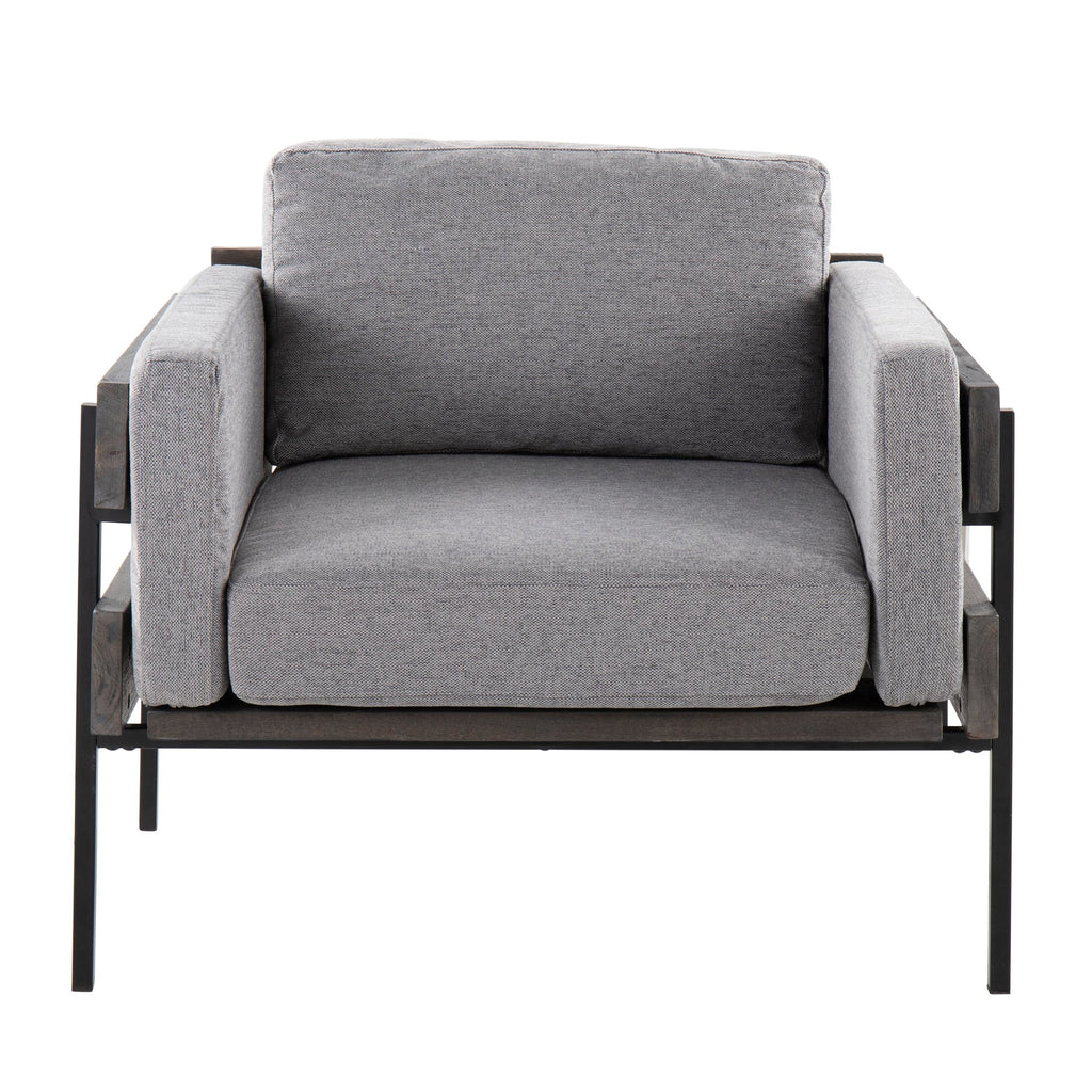 Kari Accent Chair - Black Metal, Grey Wood, Light Grey Fabric