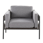 Kari Accent Chair - Black Metal, Grey Wood, Light Grey Fabric