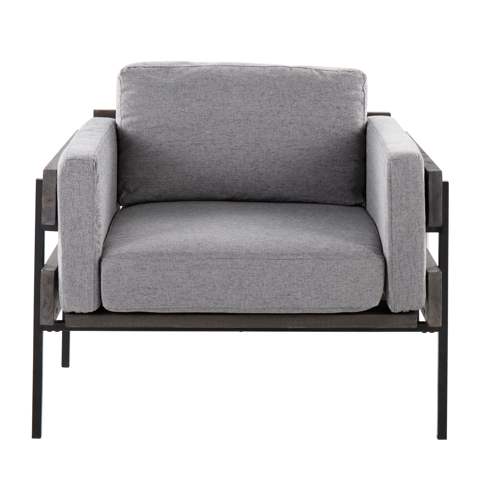 Kari Accent Chair - Black Metal, Grey Wood, Light Grey Fabric