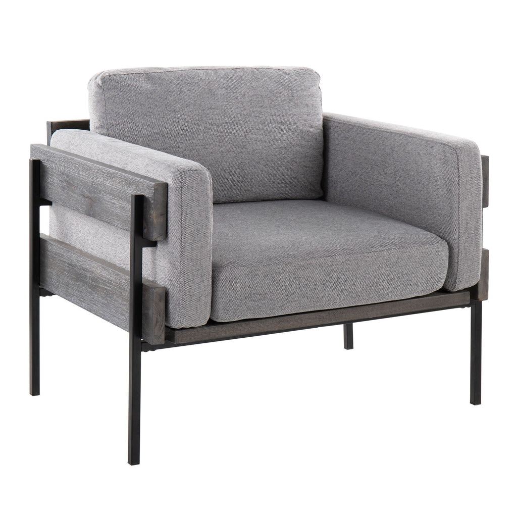 Kari Accent Chair - Black Metal, Grey Wood, Light Grey Fabric