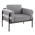 Kari Accent Chair - Black Metal, Grey Wood, Light Grey Fabric
