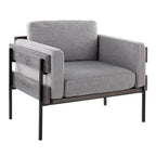 Kari Accent Chair - Black Metal, Grey Wood, Light Grey Fabric