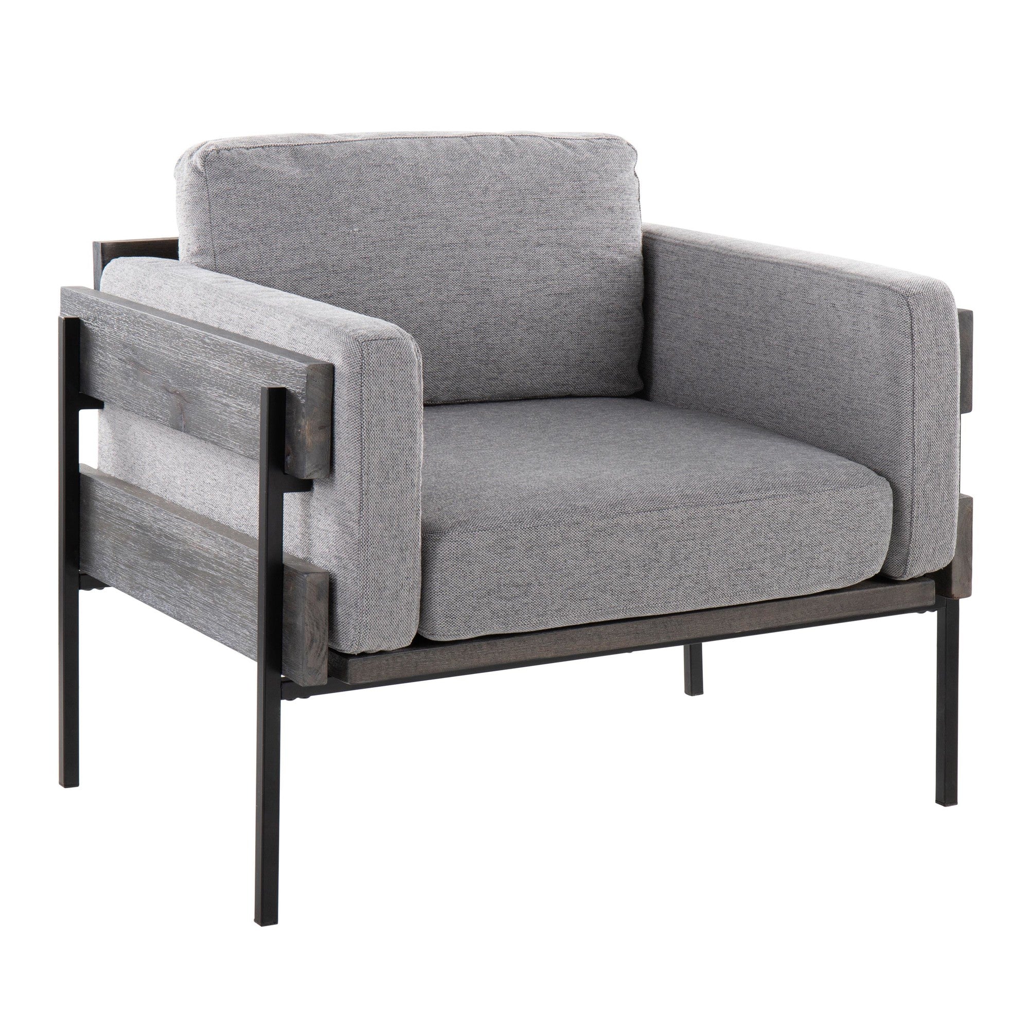 Kari Accent Chair - Black Metal, Grey Wood, Light Grey Fabric
