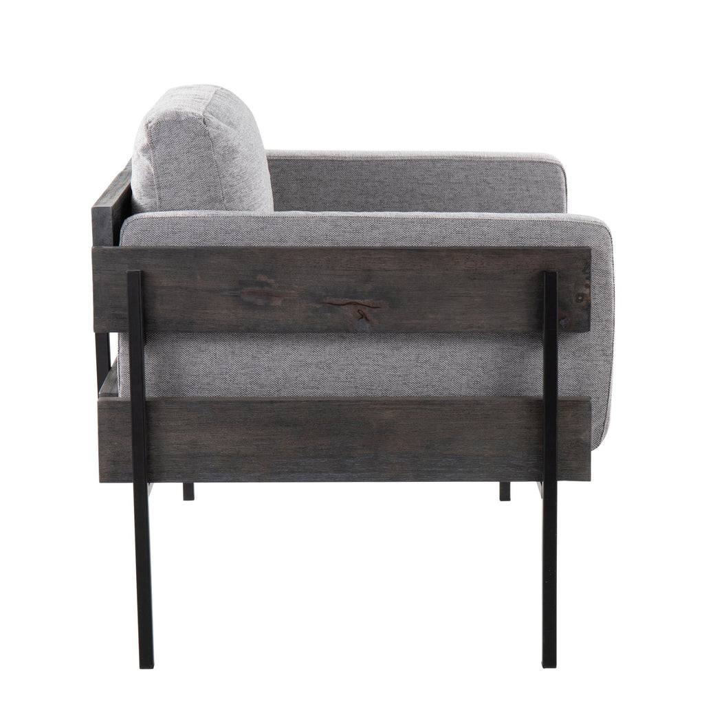Kari Accent Chair - Black Metal, Grey Wood, Light Grey Fabric