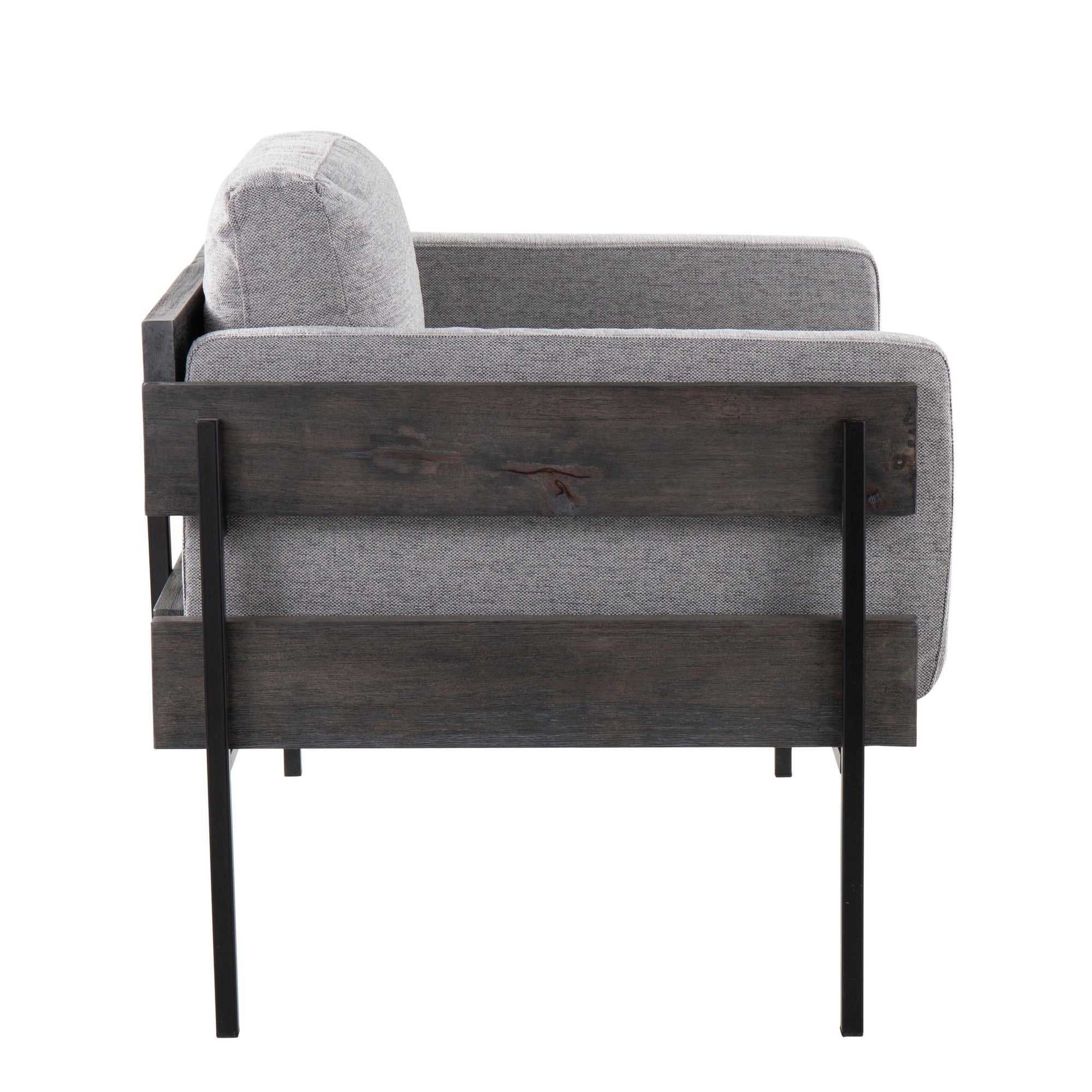 Kari Accent Chair - Black Metal, Grey Wood, Light Grey Fabric