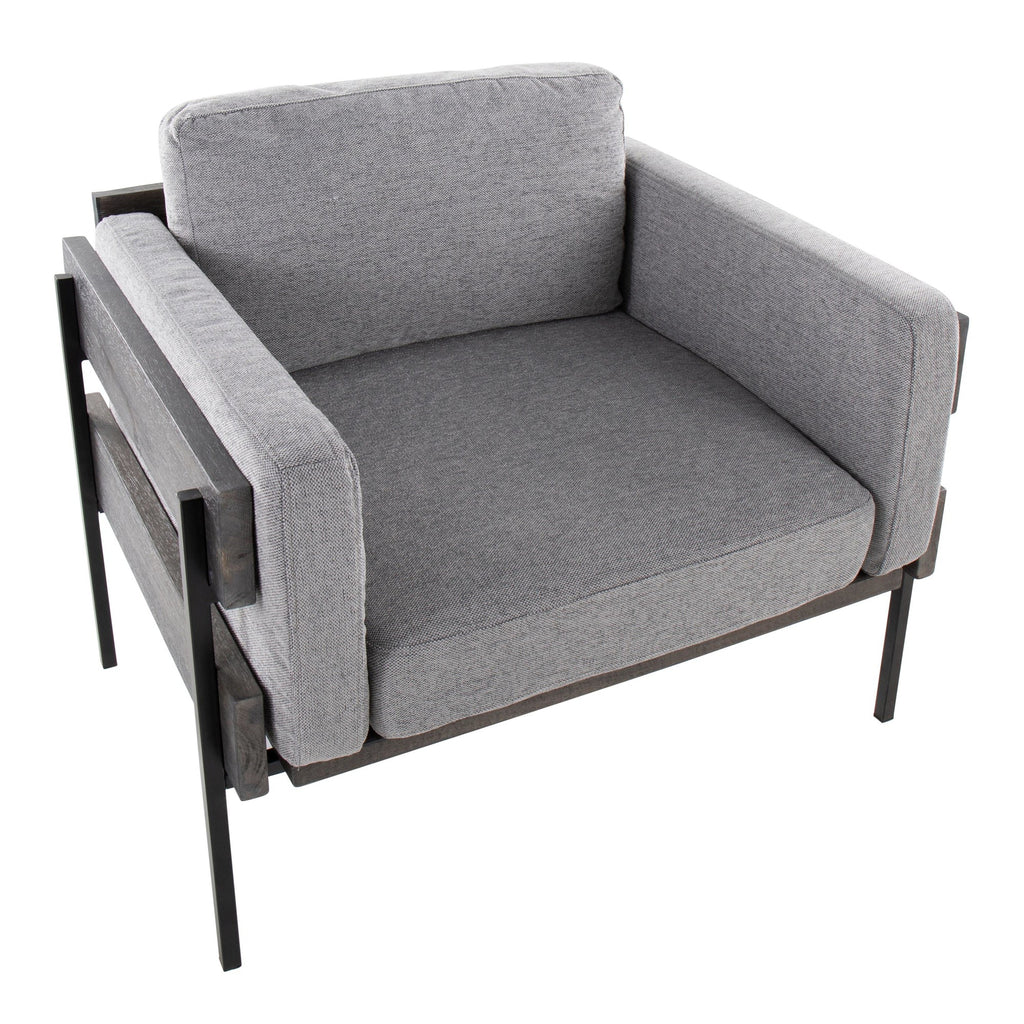 Kari Accent Chair - Black Metal, Grey Wood, Light Grey Fabric