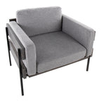 Kari Accent Chair - Black Metal, Grey Wood, Light Grey Fabric