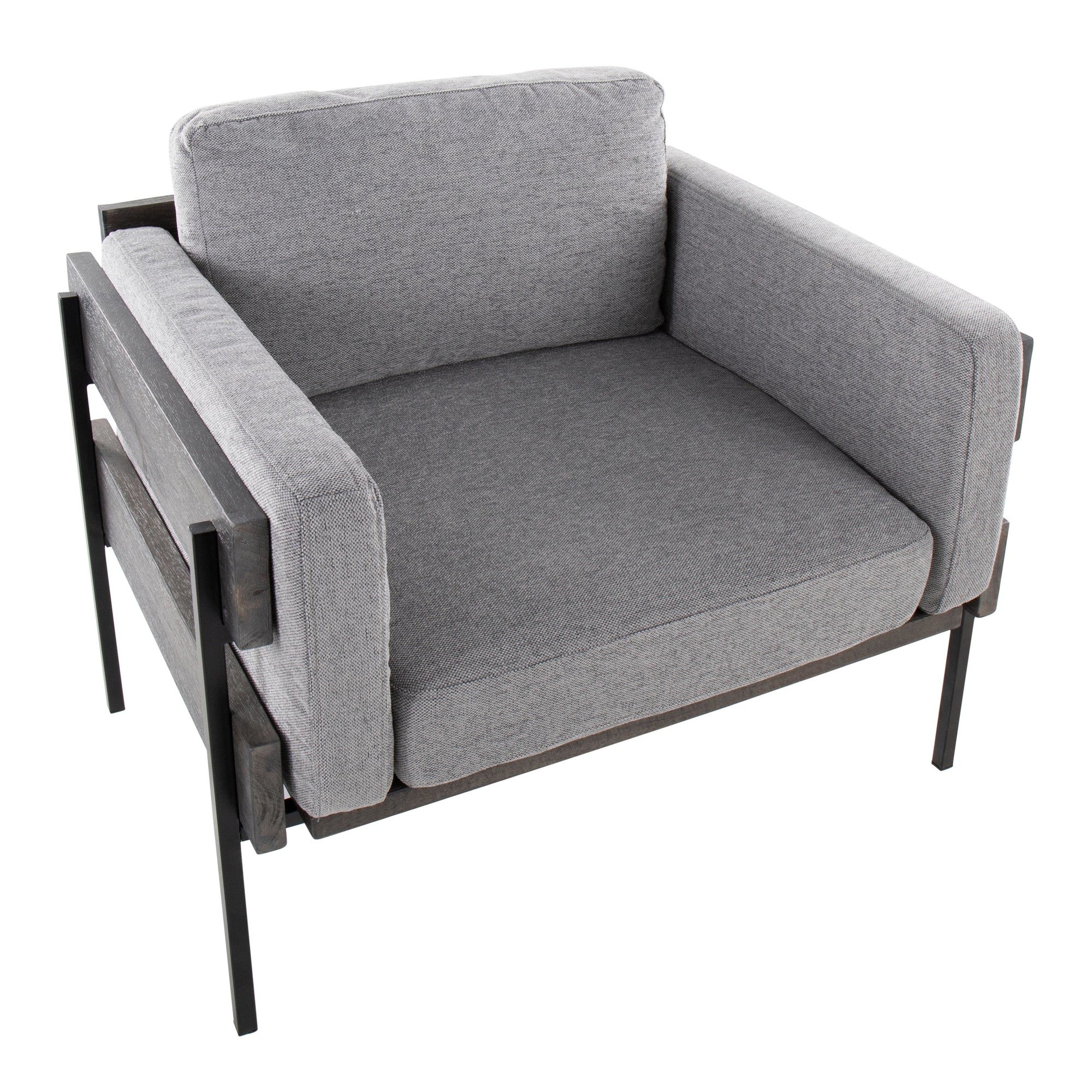 Kari Accent Chair - Black Metal, Grey Wood, Light Grey Fabric