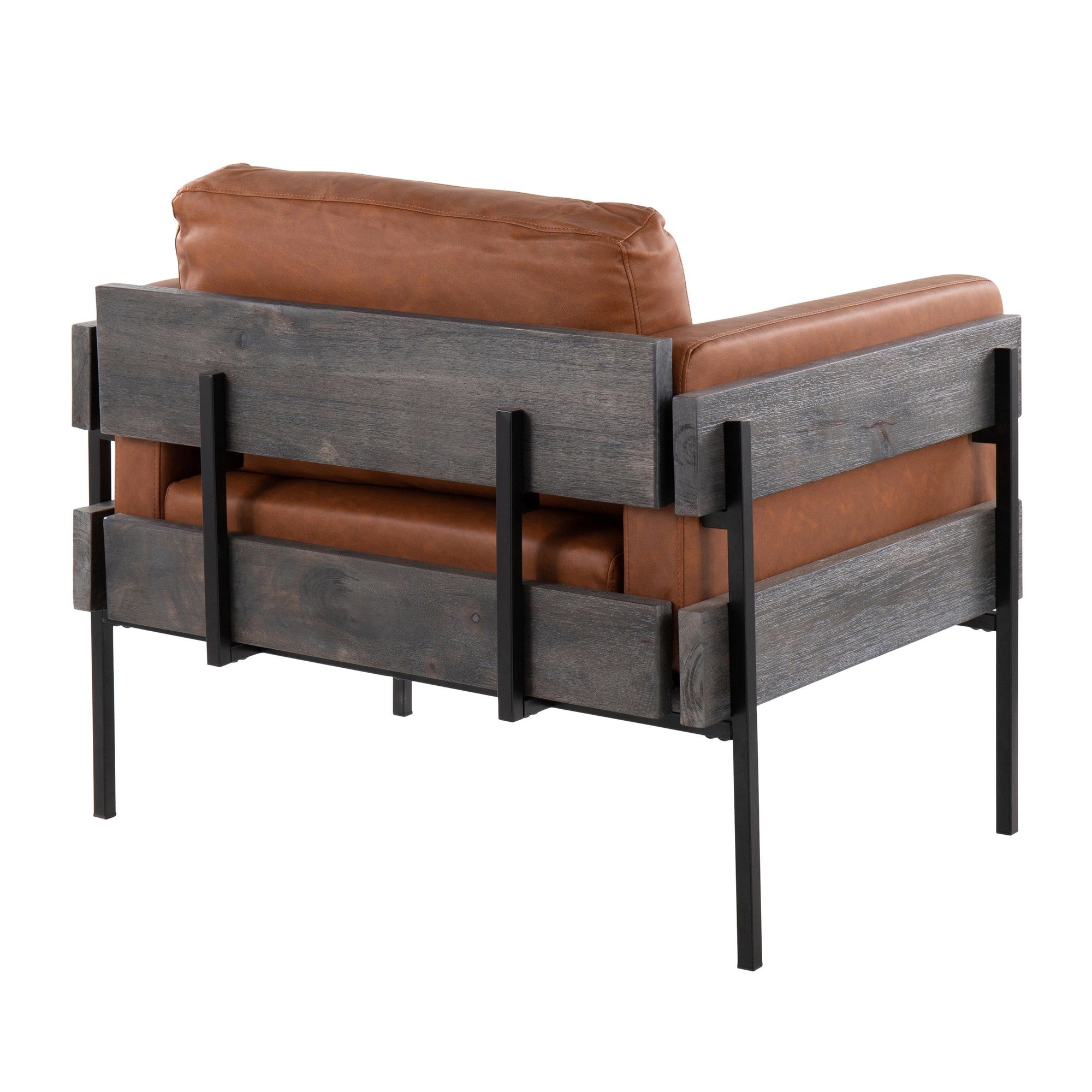 Kari Accent Chair - Black Metal, Grey Wood, Camel PU