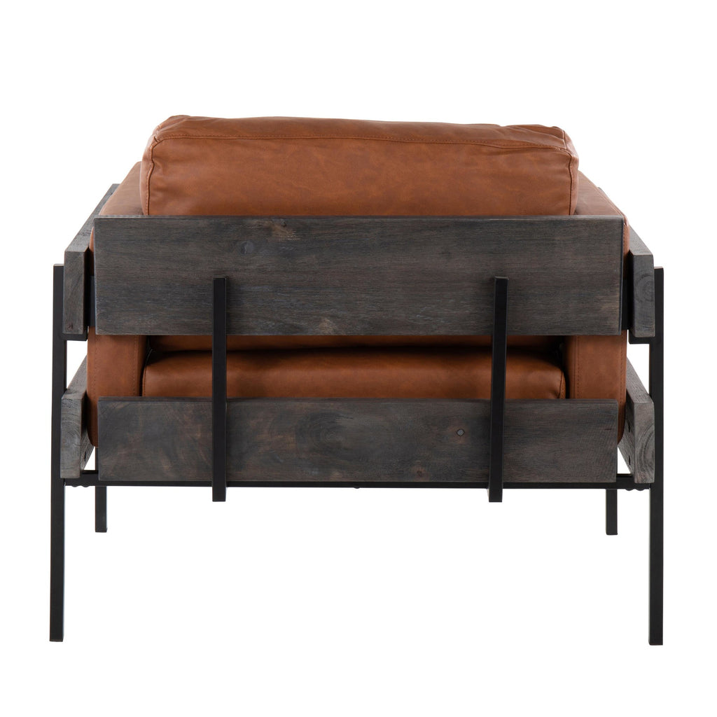 Kari Accent Chair - Black Metal, Grey Wood, Camel PU