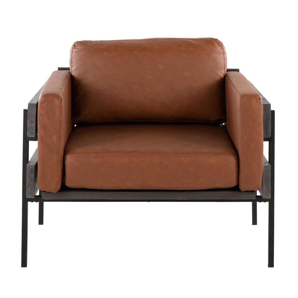 Kari Accent Chair - Black Metal, Grey Wood, Camel PU