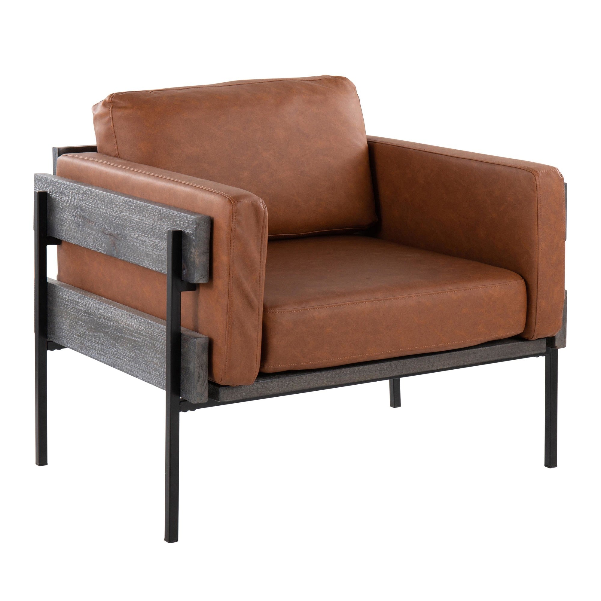 Kari Accent Chair - Black Metal, Grey Wood, Camel PU
