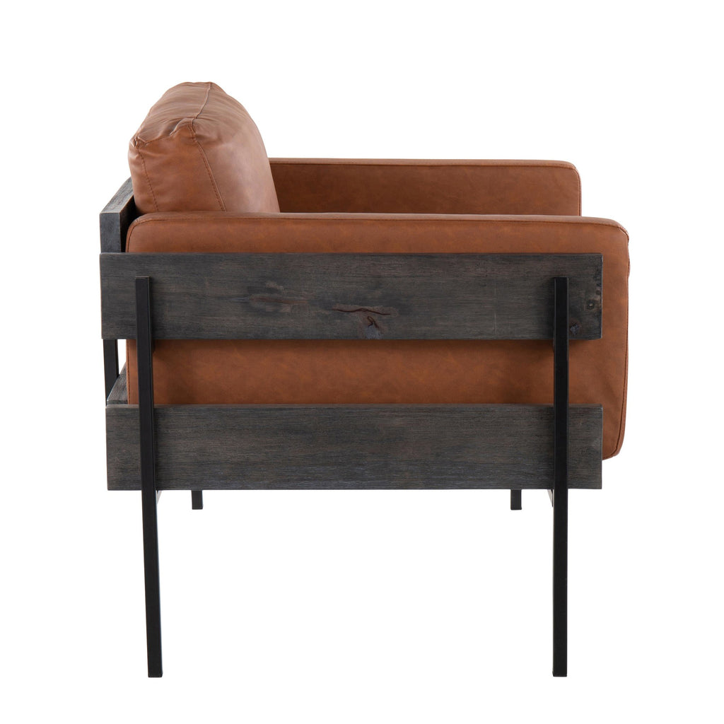 Kari Accent Chair - Black Metal, Grey Wood, Camel PU
