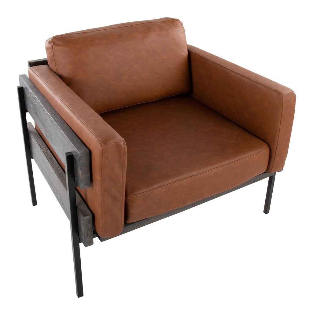 Kari Accent Chair - Black Metal, Grey Wood, Camel PU