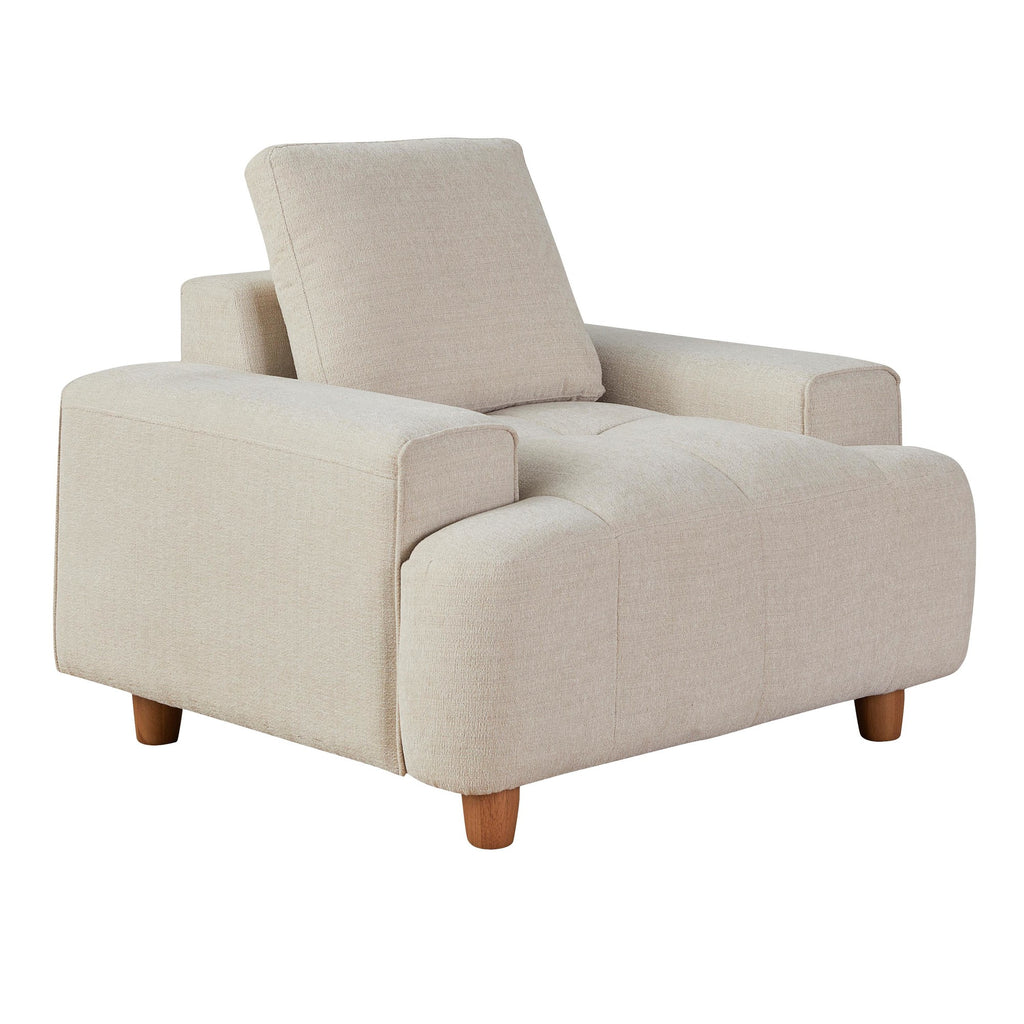 Kipton 43" Armchair - White Fabric, Walnut Wood