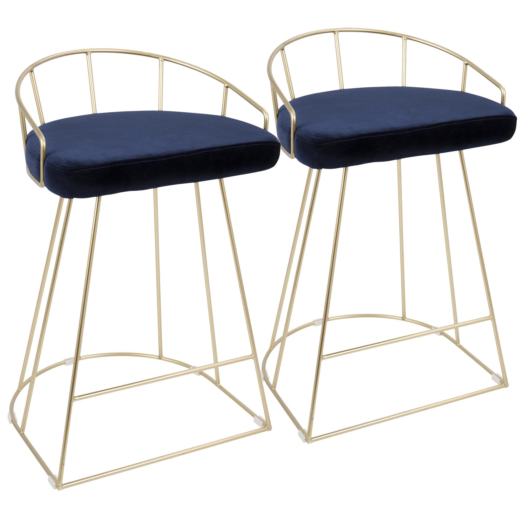 Canary Counter Stool - Set of 2 - Gold Metal, Royal Blue Velvet
