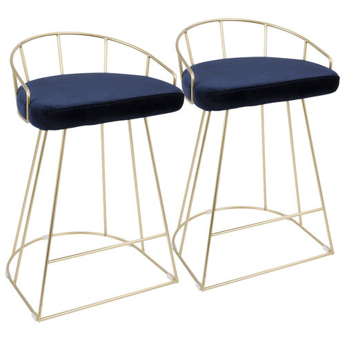 Canary Counter Stool - Set of 2 - Gold Metal, Royal Blue Velvet