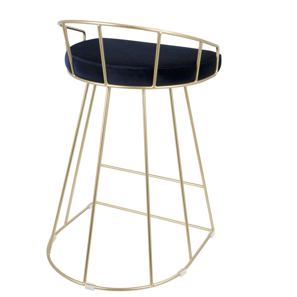 Canary Counter Stool - Set of 2 - Gold Metal, Royal Blue Velvet