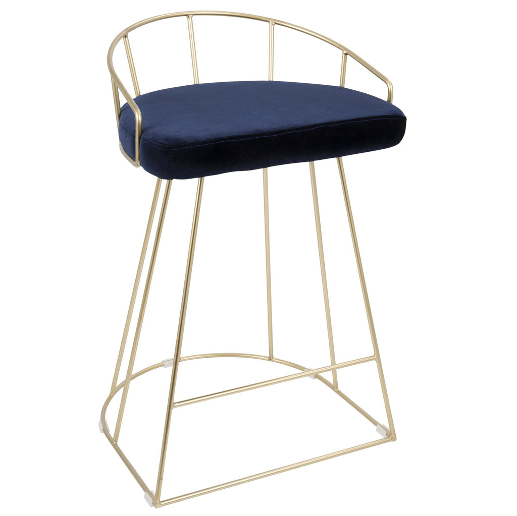 Canary Counter Stool - Set of 2 - Gold Metal, Royal Blue Velvet