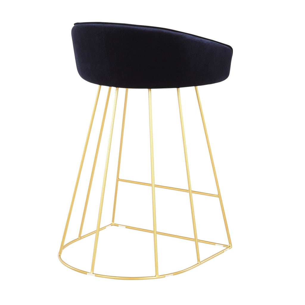 Canary Counter Stool - Set of 2 - Gold Metal, Blue Velvet