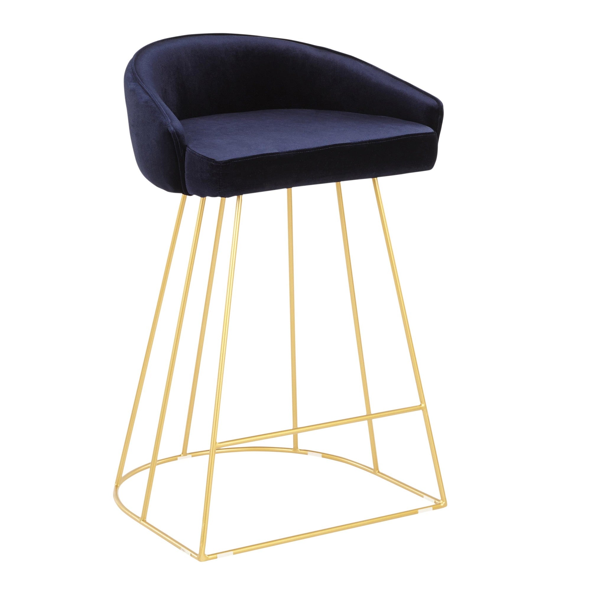 Canary Counter Stool - Set of 2 - Gold Metal, Blue Velvet