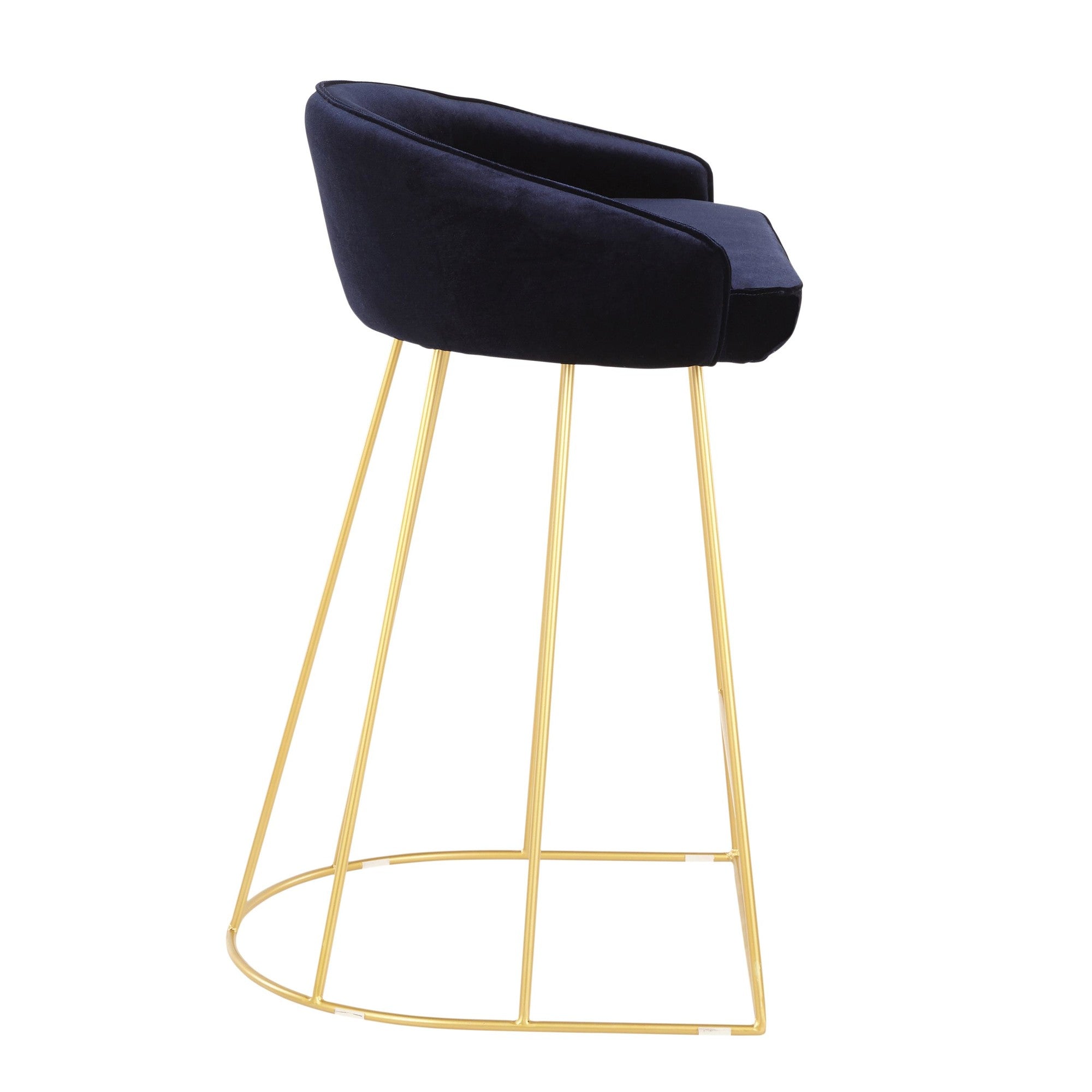 Canary Counter Stool - Set of 2 - Gold Metal, Blue Velvet