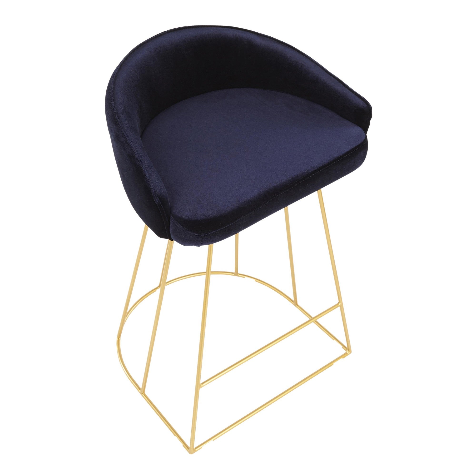 Canary Counter Stool - Set of 2 - Gold Metal, Blue Velvet