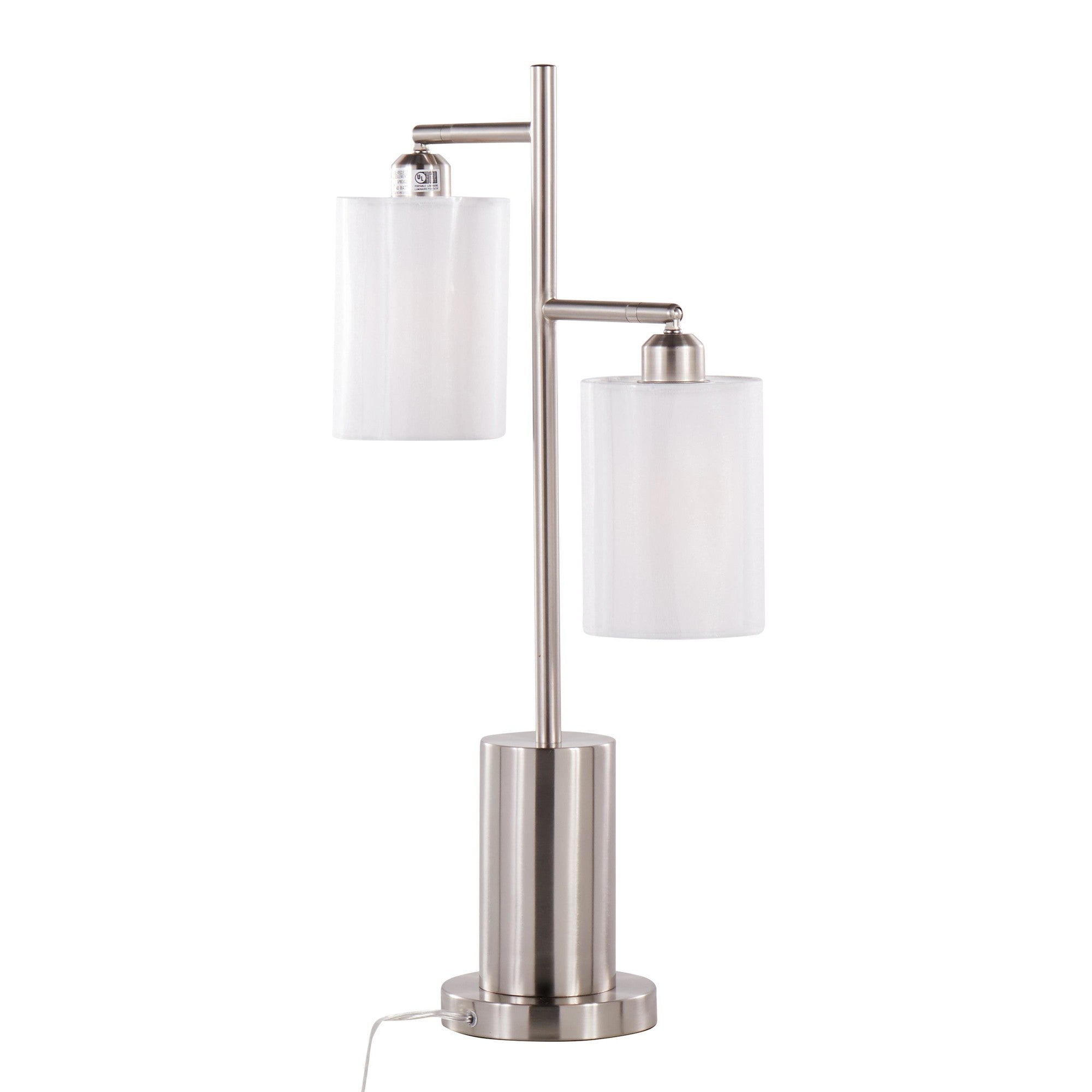 Cannes Table Lamp - Nickel Metal, White Shades