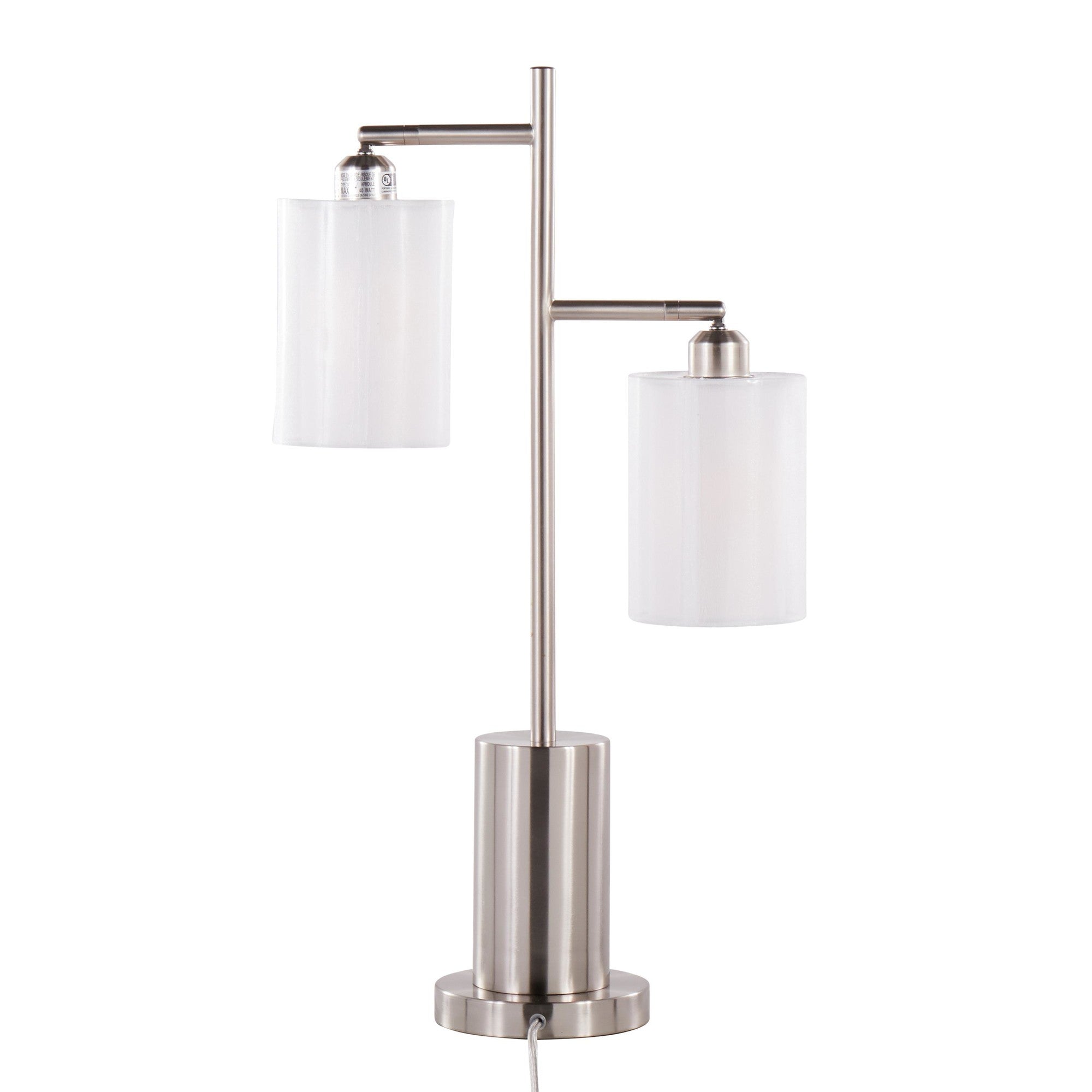 Cannes Table Lamp - Nickel Metal, White Shades