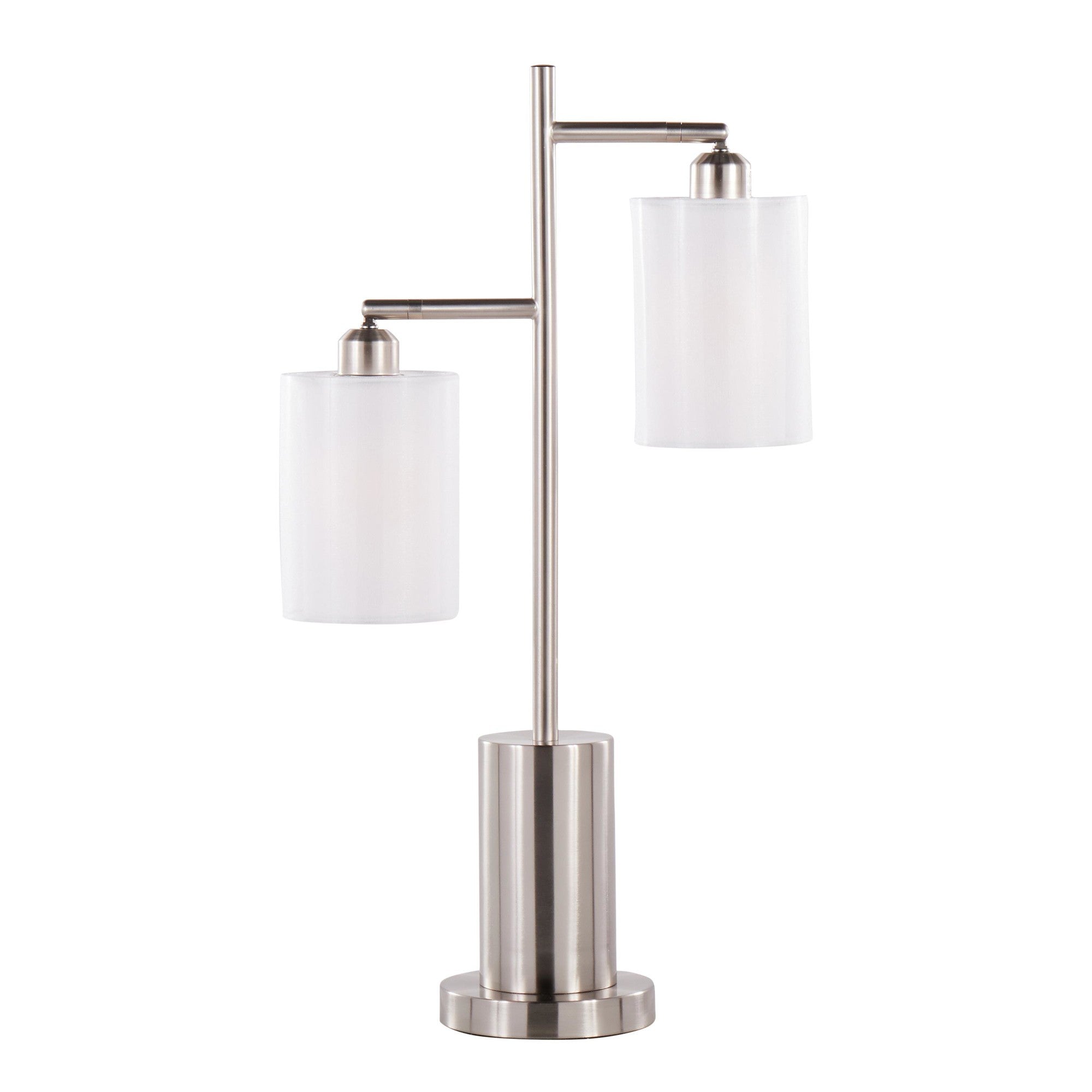 Cannes Table Lamp - Nickel Metal, White Shades