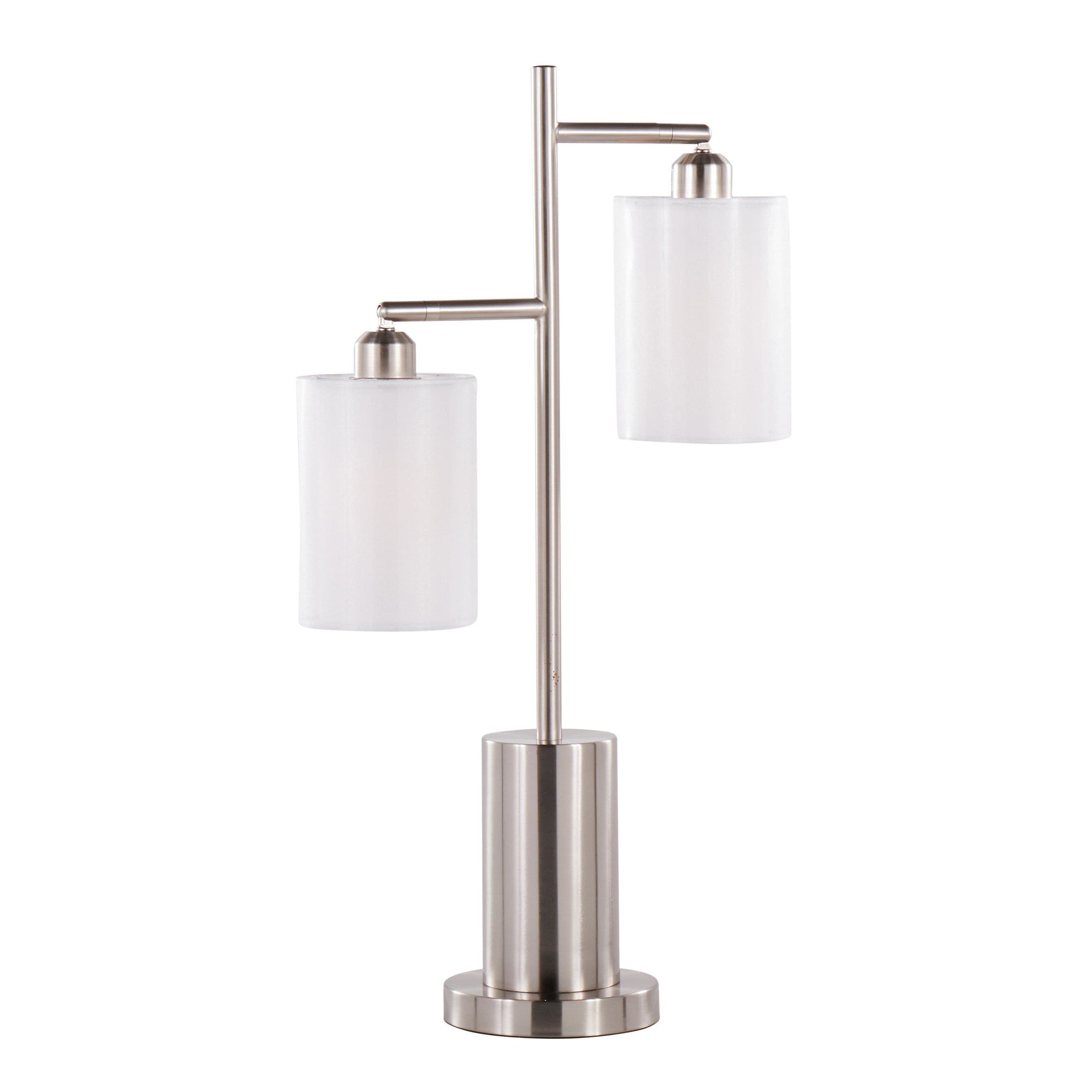 Cannes Table Lamp - Nickel Metal, White Shades