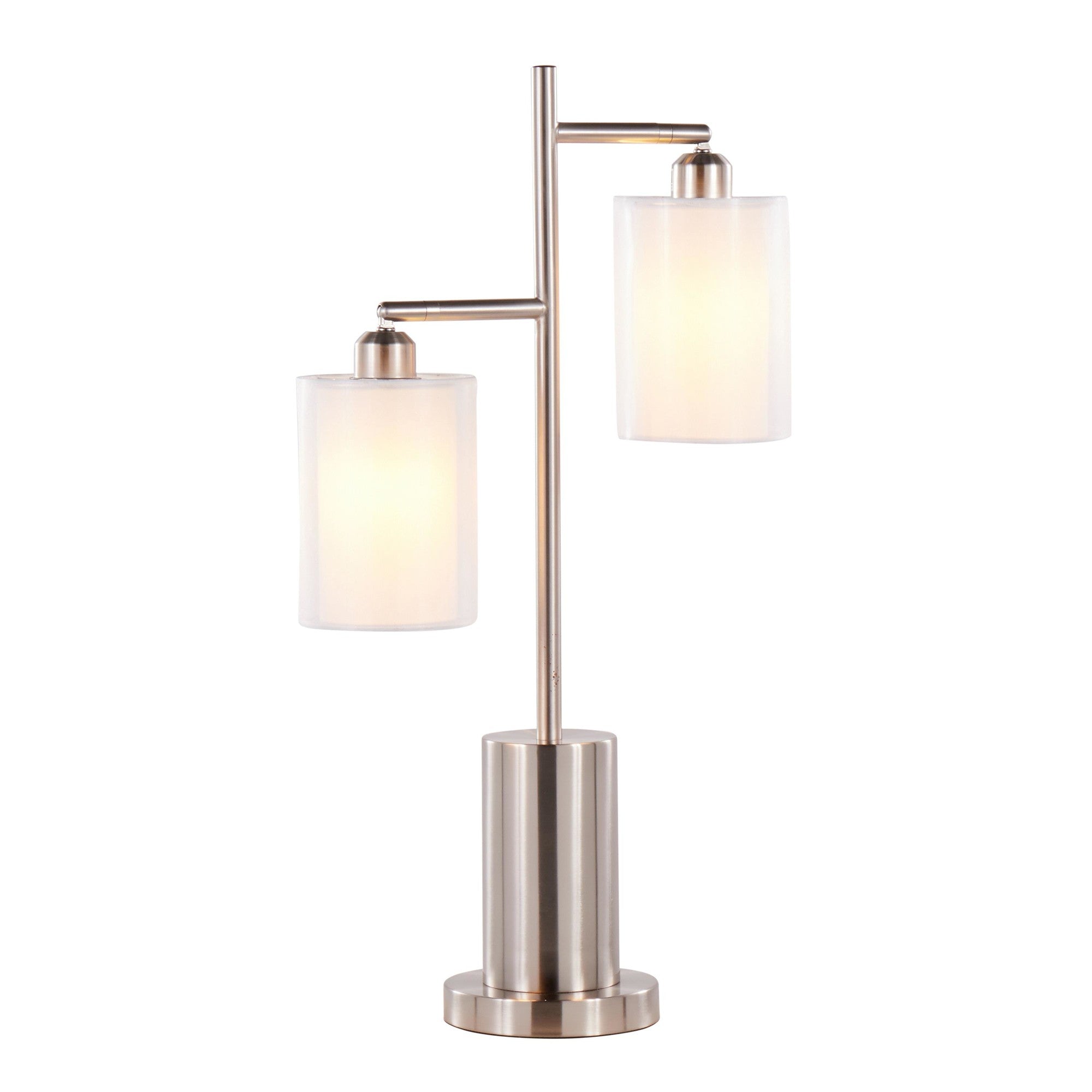 Cannes Table Lamp - Nickel Metal, White Shades
