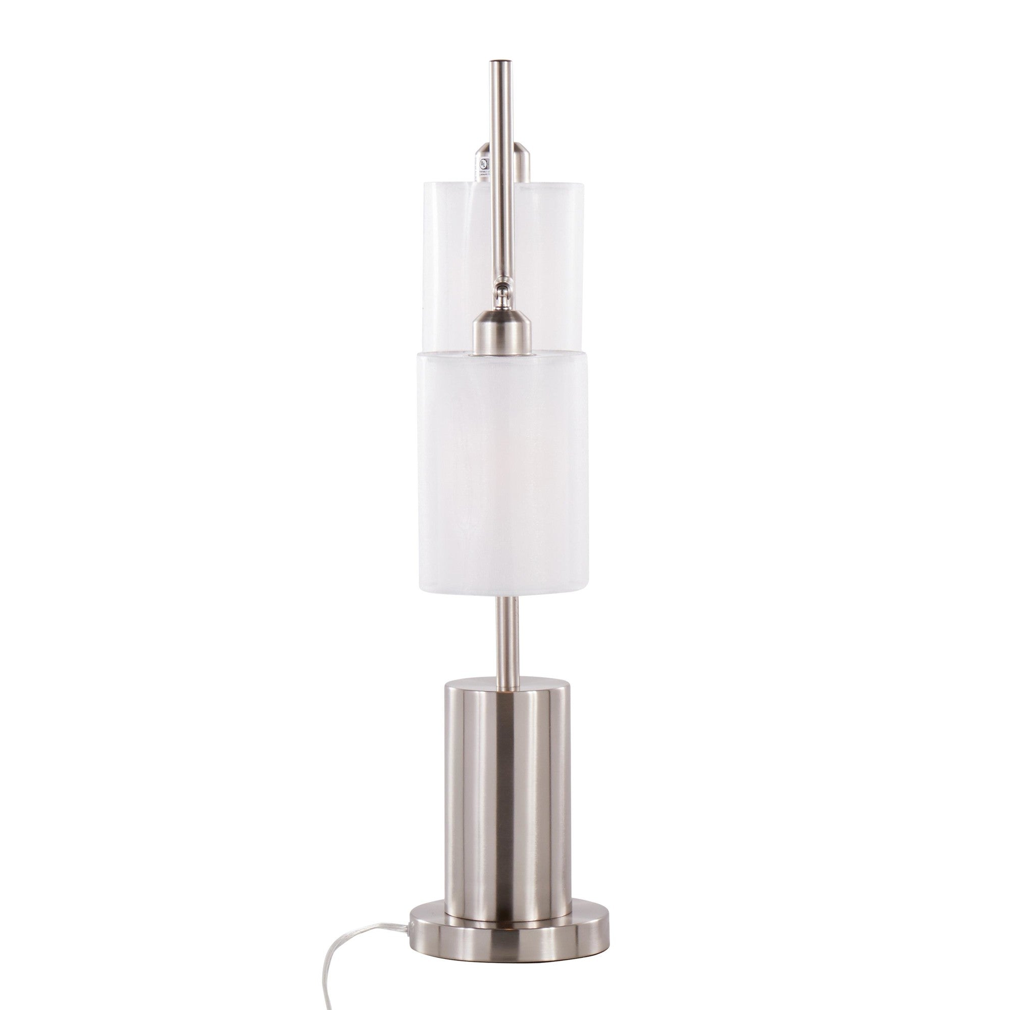 Cannes Table Lamp - Nickel Metal, White Shades