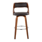 Cecina 30" Fixed-Height Barstool - Set of 2 - Walnut Wood, Brown PU, Chrome