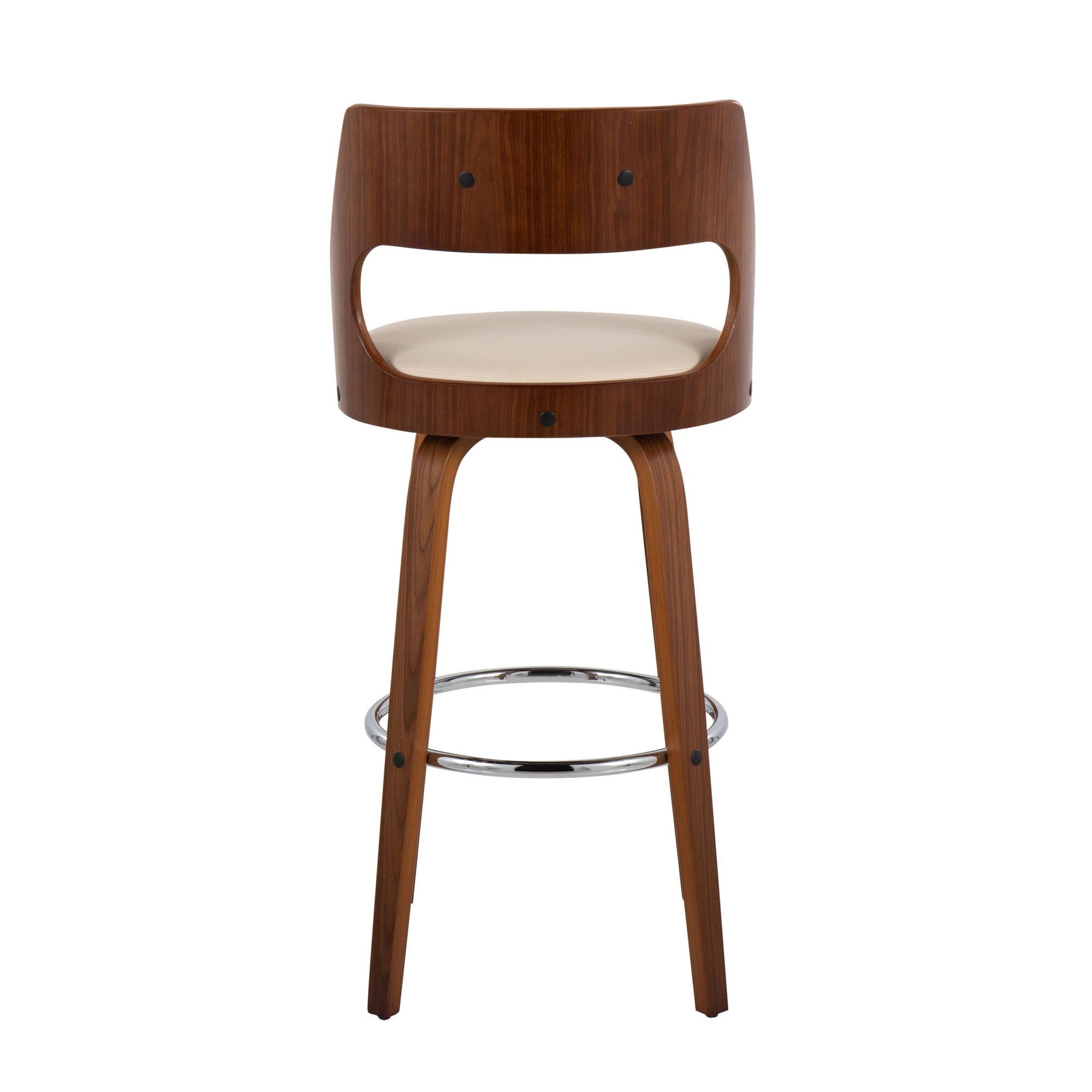 Cecina 30" Fixed-Height Barstool - Set of 2 - Walnut Wood, Cream PU, Chrome