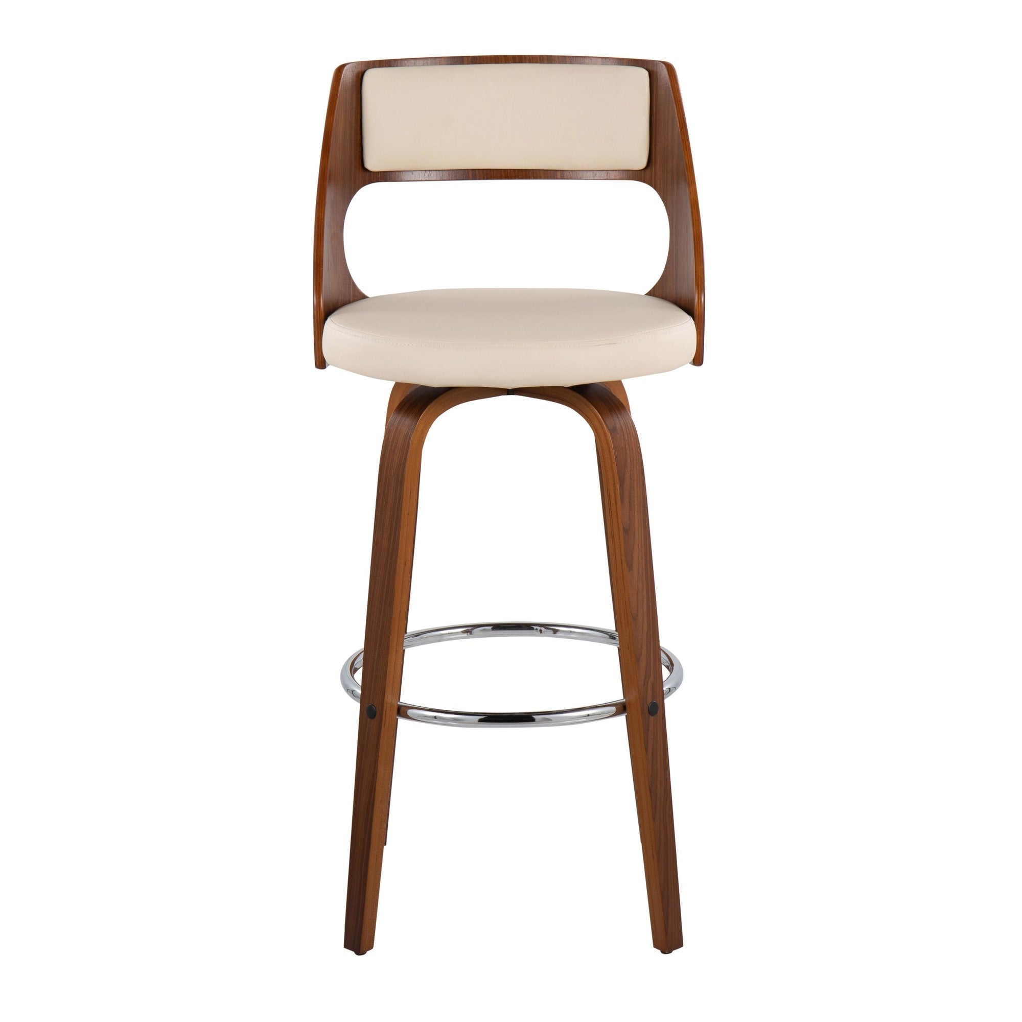 Cecina 30" Fixed-Height Barstool - Set of 2 - Walnut Wood, Cream PU, Chrome