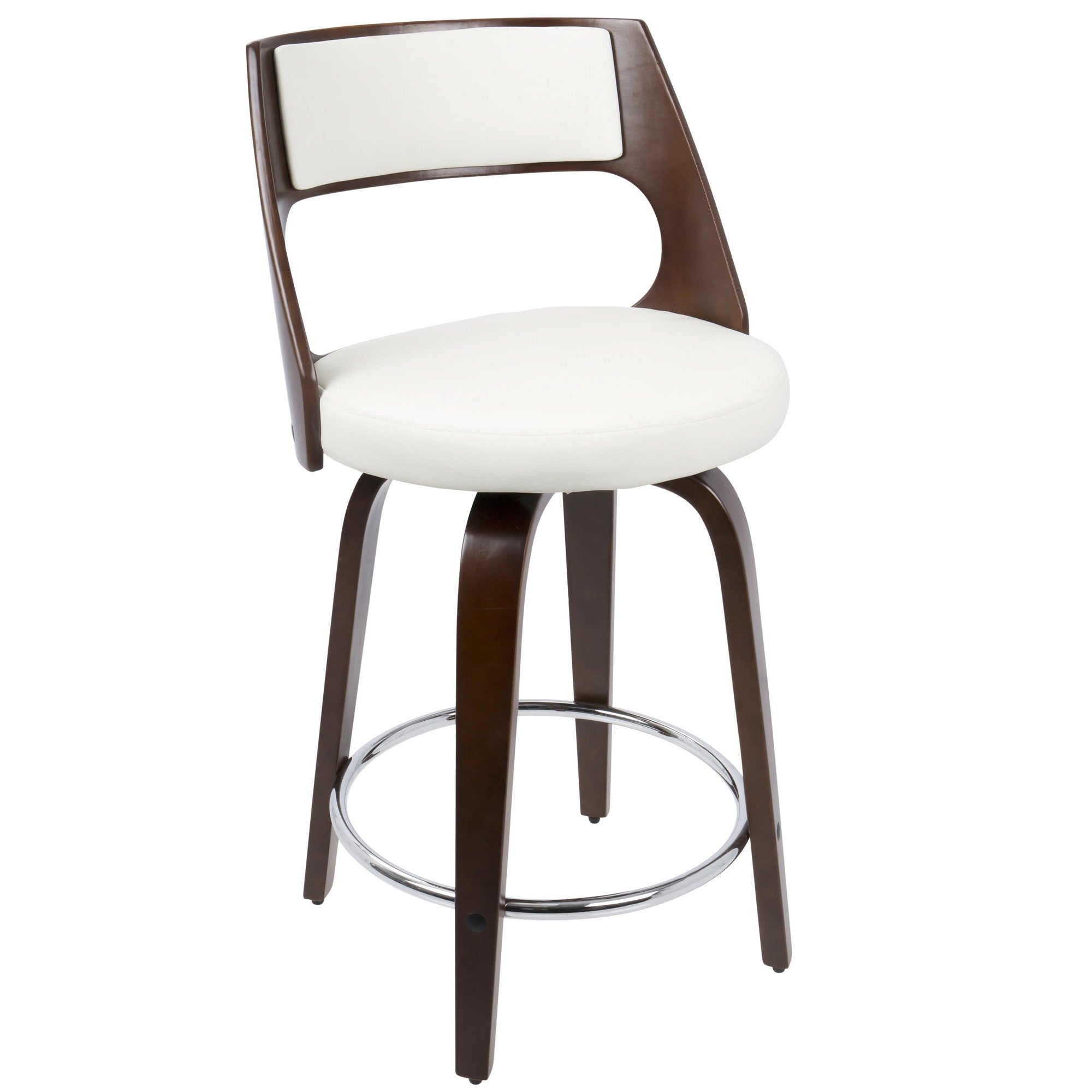 Cecina 24'' Fixed-Height Counter Stool - Set of 2 - Mahogany Wood, White PU, Chrome