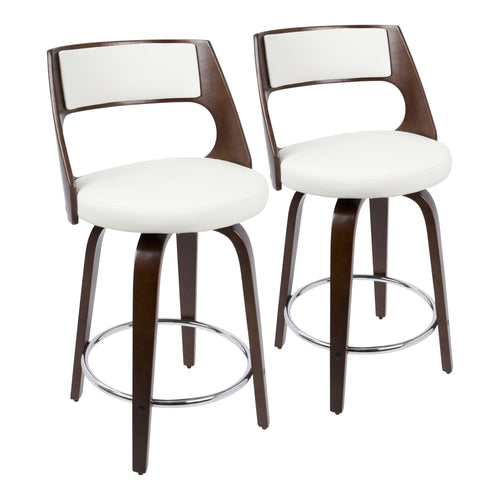 Cecina 24'' Fixed-Height Counter Stool - Set of 2 - Mahogany Wood, White PU, Chrome